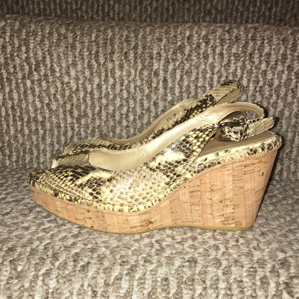 Stuart Weitzman Python Print Leather Peep Toe Sli… - image 1
